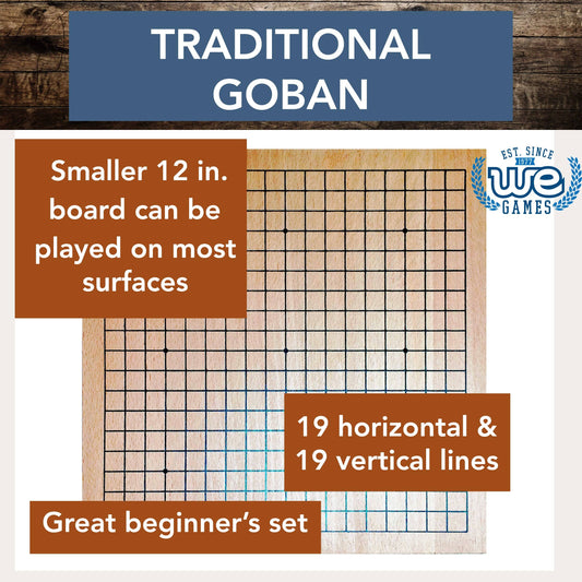 Wood GO Set, 12-inch with 19x19 grid, wood veneer board, and storage drawers.