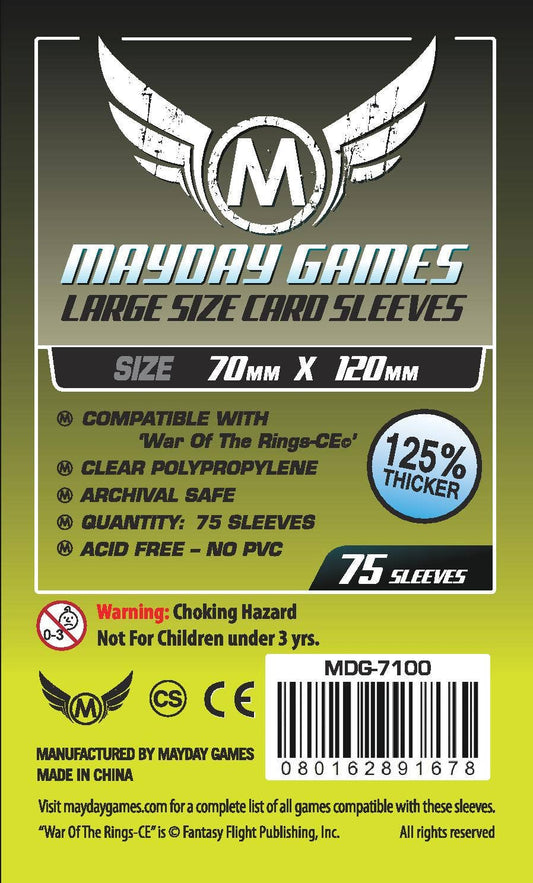 75-count pack of Special Order Custom WOTR-CE Sleeves, 70x120mm, 125% thicker, compatible with War of the Rings-CE.
