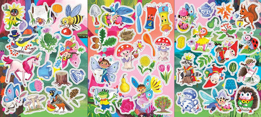 Sticker sheet from Learn to Draw Magical Creatures with Stickers, includes fairies, animals, and plants.