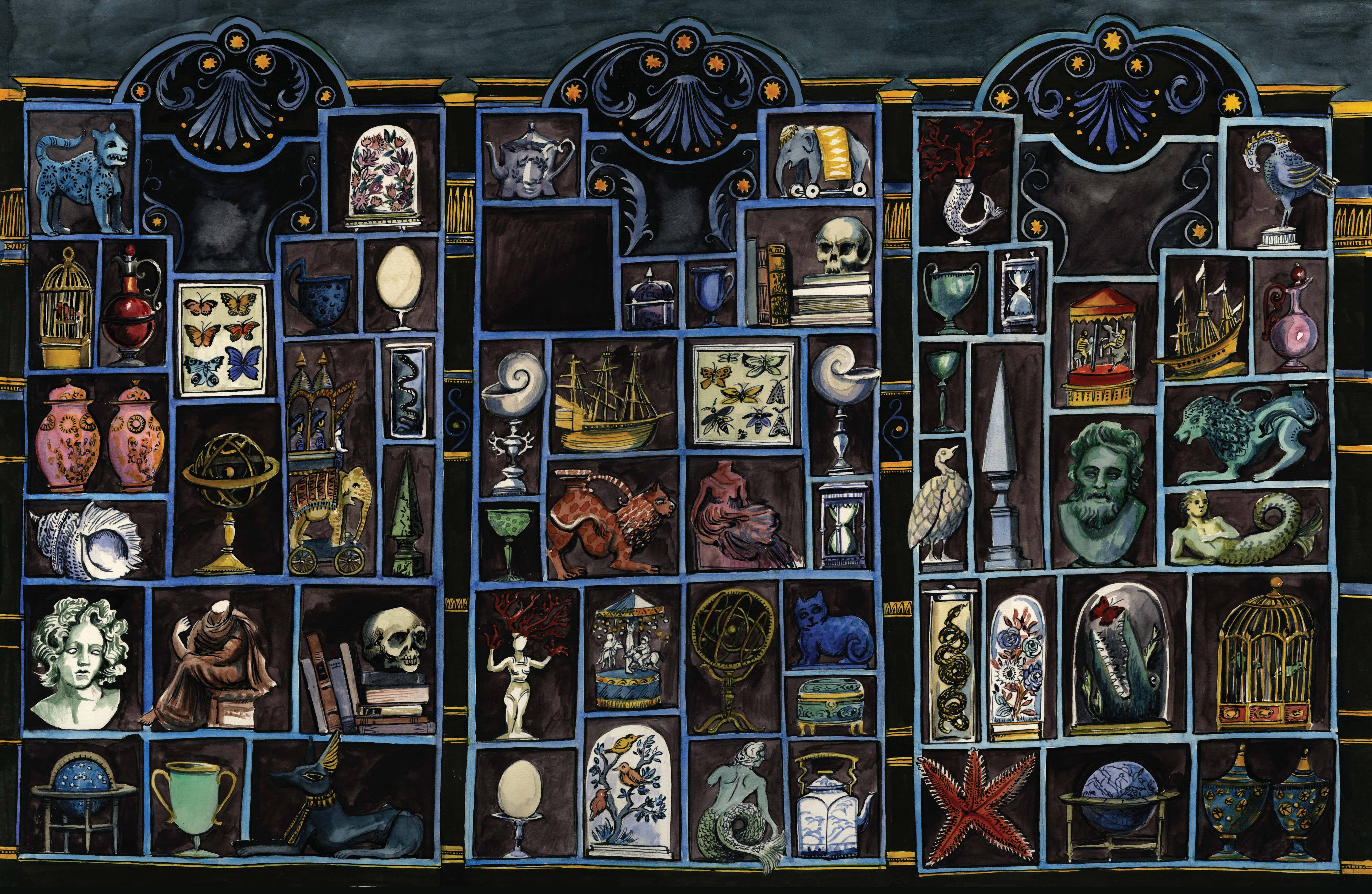 Murder Most Puzzling game displayed in an ornate cabinet with skulls, busts, and butterflies.