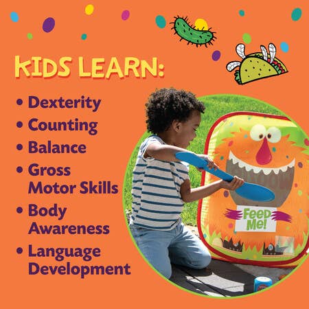 Giant Feed The Woozle cooperative family game for kids focusing on dexterity, counting, balance, and language skills.