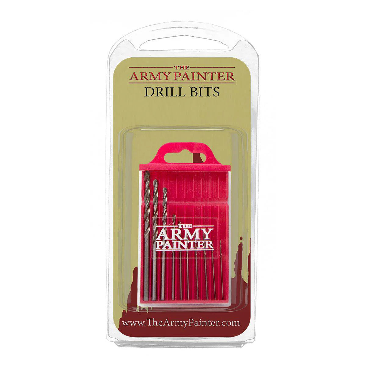 Army Painter Drill Bits for miniatures in a clear case with red holder and branded label.