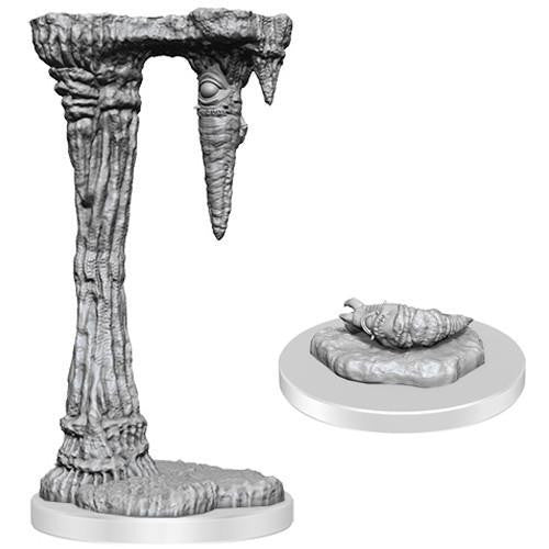 D&D Nolzurs Marvelous Miniature W20 Piercers, unpainted pillar and base set, ready for painting.