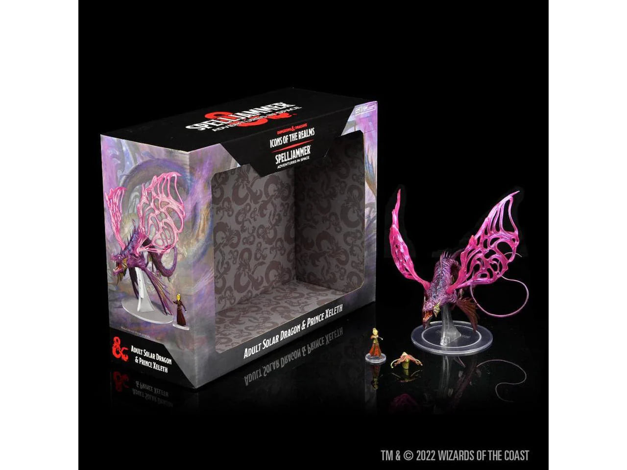 Adult Solar Dragon and Prince Xeleth miniatures from D&D Icons of the Realms Set 24 Spelljammer Adventures in Space box.