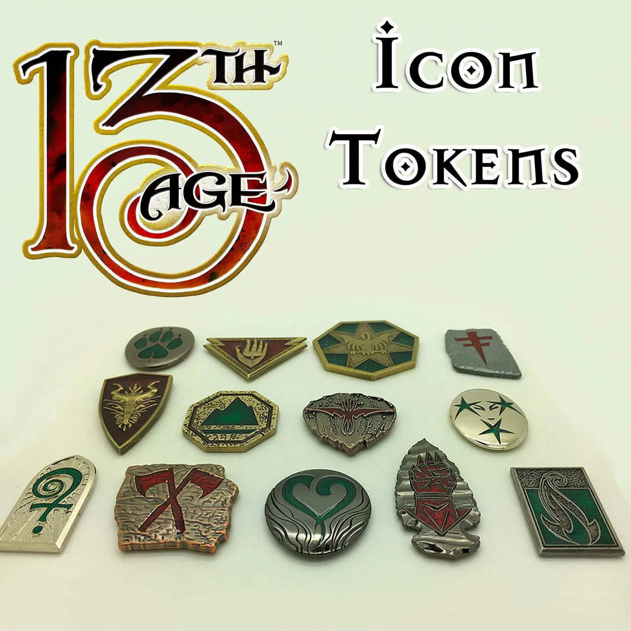13th Age Icon Tokens set with 13 fantasy-themed relationship tokens by Campaign Coins.