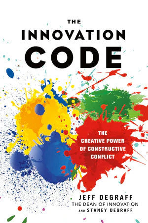 The Innovation Code book cover with paint splatters and bold text on a white background.