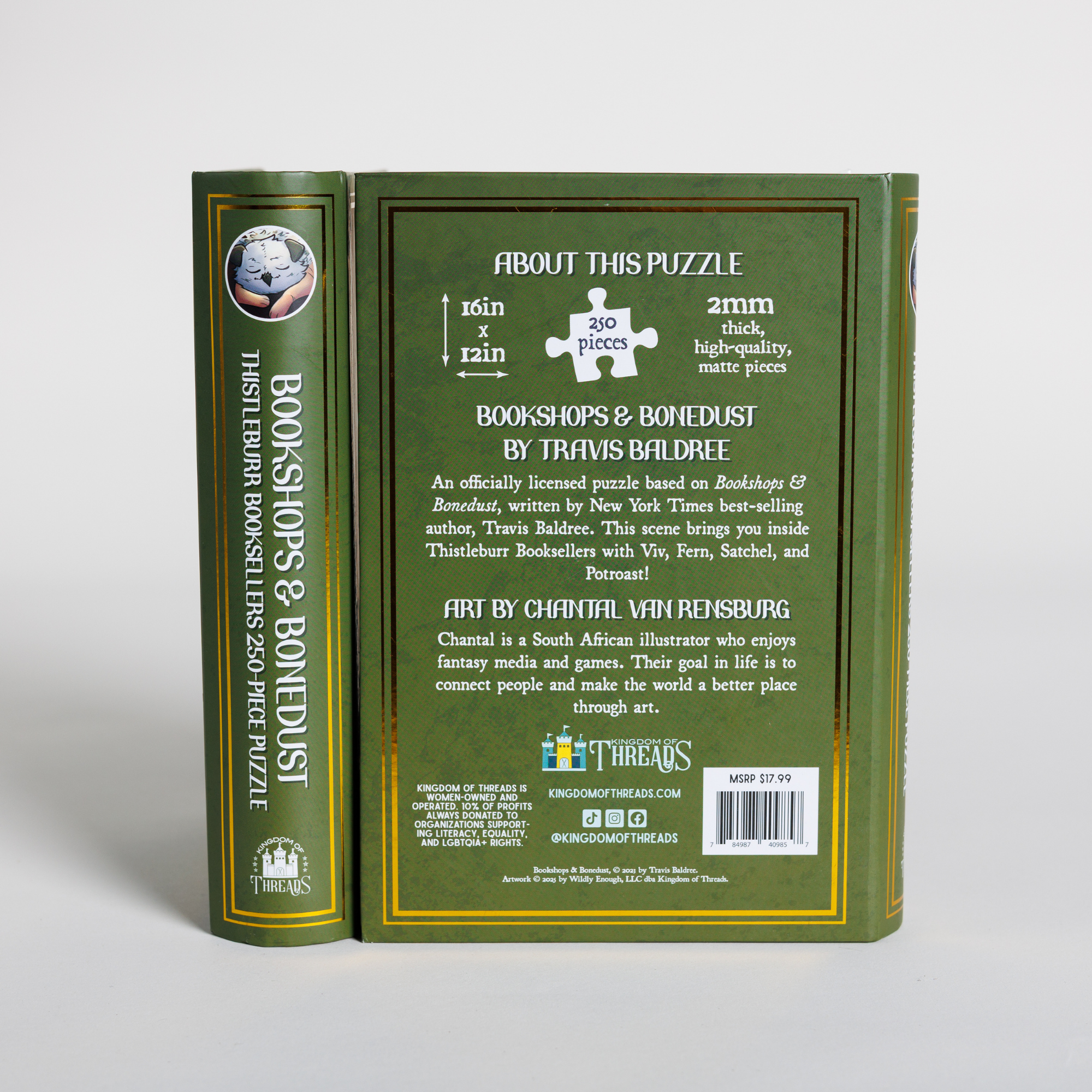 Thistleburr Bookshop Keepsake Puzzle, 250 pieces, book-shaped box, features artwork by Chantal Van Rensb.