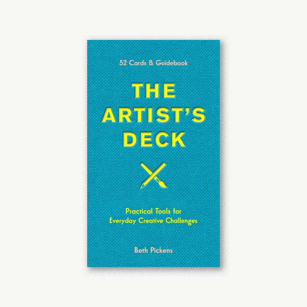 Artists Deck by Beth Pickens, blue cover with crossed yellow paintbrushes.