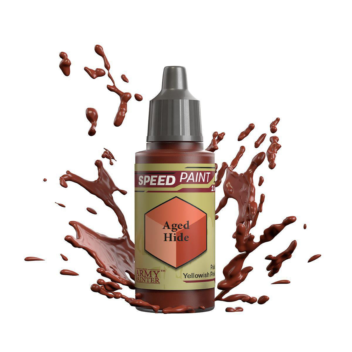Army Painter Speedpaint Aged Hide brown paint bottle for miniatures.