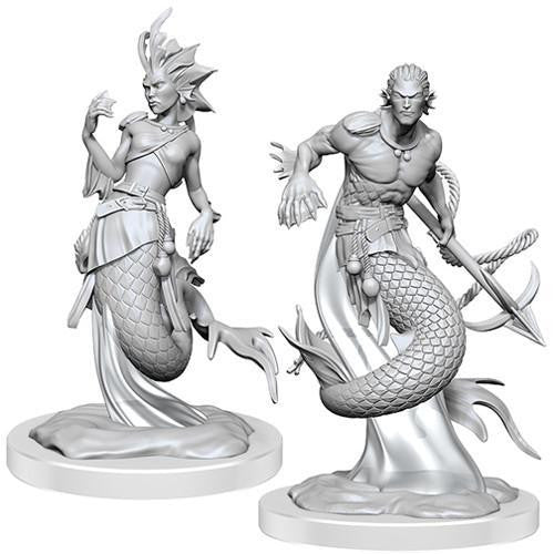 D&D Nolzurs Marvelous Miniatures W20 Merfolk set with two aquatic-themed merfolk miniatures.