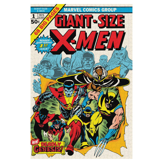 Marvel X-Men Jigsaw Puzzle and Trivia with Giant-Size X-Men 1 cover art and classic team costumes.