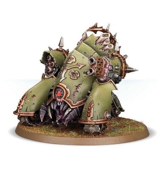 Death Guard Myphitic Blight-hauler model; spiked, armored Daemon Engine tank with green plating on a brown base.