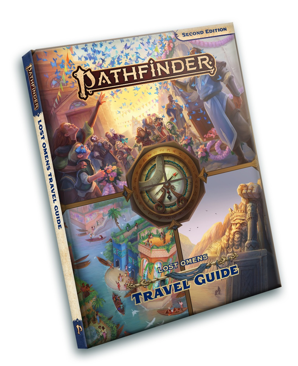 Pathfinder 2E RPG Lost Omens Travel Guide book with Inner Sea fantasy cover and central compass design.