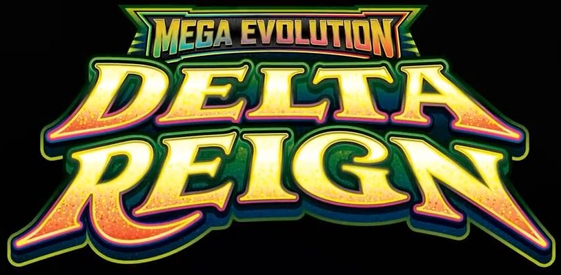 Mega Evolution Delta Reign logo on black background for Pokemon Prerelease at Gamelandia, October 26 ticket.