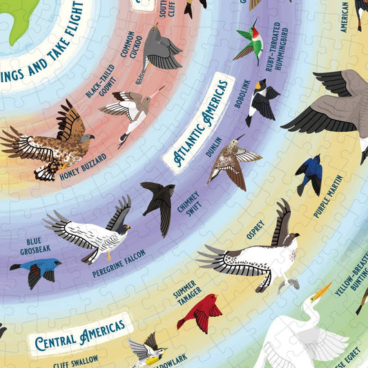 Bird Lover’s 1000-piece jigsaw puzzle with illustrated birds in flight.