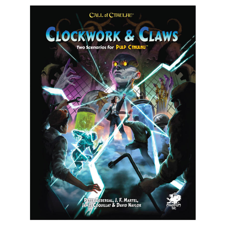 Call of Cthulhu: Pulp Cthulhu: Adventure: Clockwork & Claws cover with giant robot and adventurers.