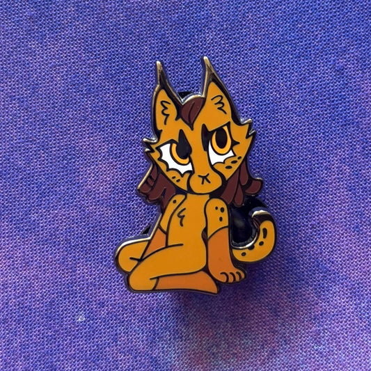BG3 Cat Companion Pin, cartoon-style enamel pin featuring a spotted lynx.