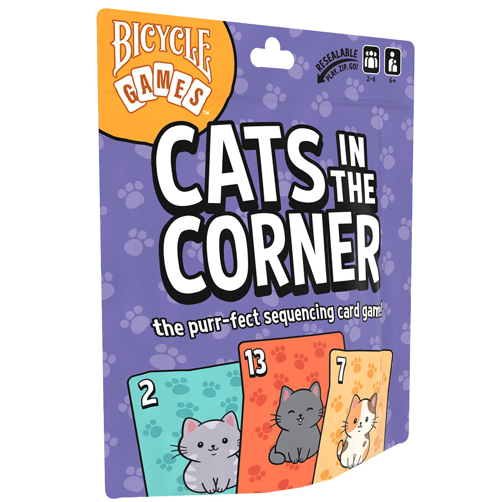 Cats in the Corner card game package with cartoon cats and colorful cards on the front.