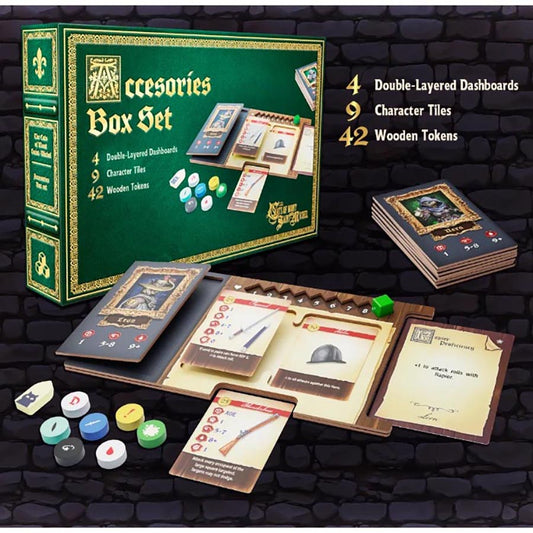 The Cats of Mont Saint-Michel Box Set with dashboards, character tiles, tokens, and cards.