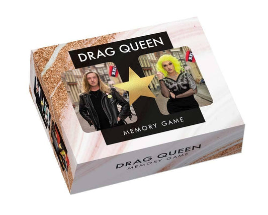 Drag Memory Game box featuring Dutch drag queens and a gold star on the cover.