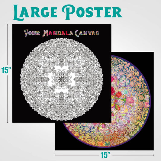 Mandalic Rose 1000 Piece Jigsaw Puzzle with black-and-white and colored 15″ mandala posters included.