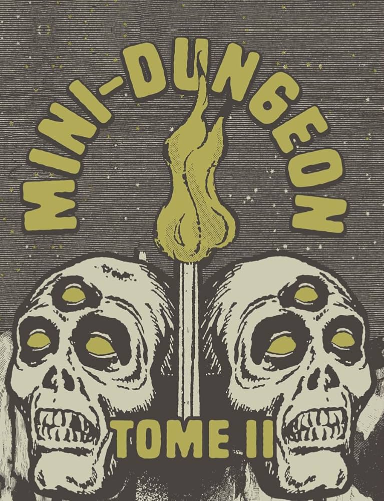 MINI-DUNGEON TOME II Limited Edition for D&D 5e, cover features two three-eyed skulls and a torch.