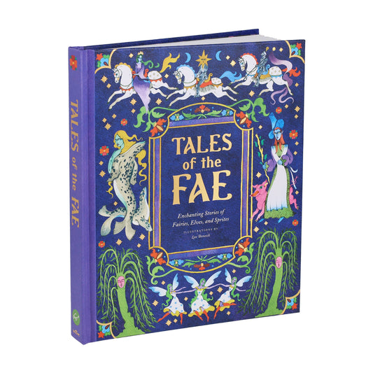 Tales of the Fae book cover featuring illustrations of fairies, unicorns, and fairy-tale elements.