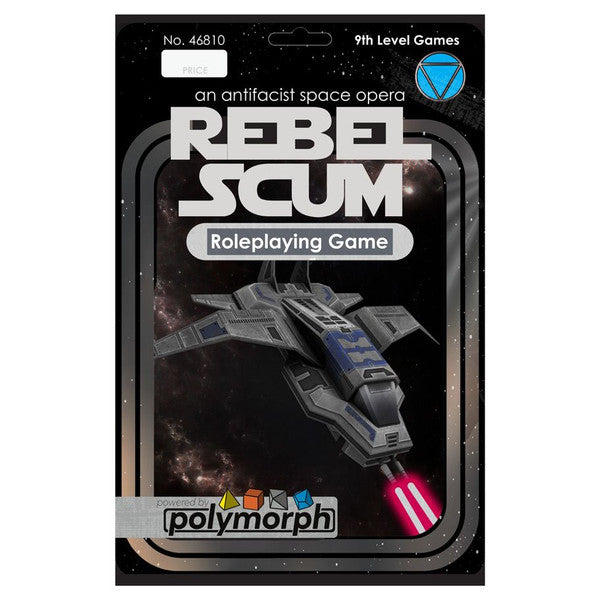 Rebel Scum box featuring a retro spaceship artwork in space.