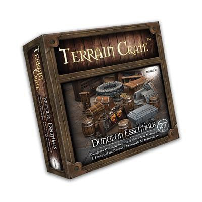 Terrain Crate: Dungeon Essentials set with barrels, crates, chests, and furniture accessories for RPGs.
