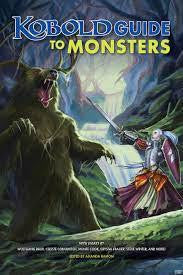 The Kobold Guide to Monsters book cover featuring a furry beast fighting a knight with sword and shield.