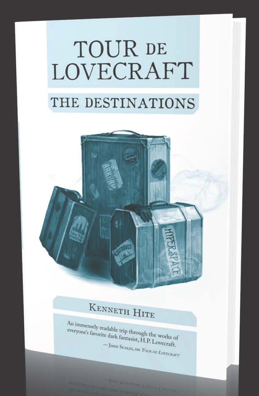 Tour de Lovecraft: The Destinations book cover with suitcases and Lovecraftian locations.