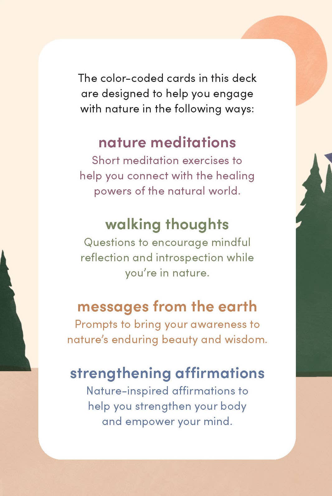 Nature Meditations Deck featuring mindful meditations, messages, thoughts, and affirmations for connecting with nature.