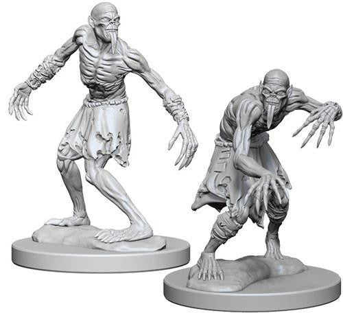 D&D Nolzurs Marvelous Unpainted Miniatures W1 Ghouls, set of 2 gray plastic ghoul figures, unpainted.