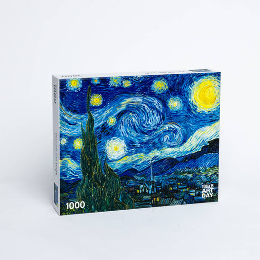 Vincent van Gogh Starry Night 1000-piece puzzle box with Starry Night artwork.