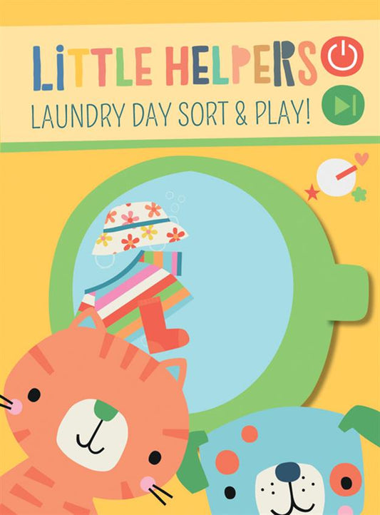 Laundry Day Sort and Play set with cat, dog, laundry items, and fuzzy felt pieces for early learning activities.