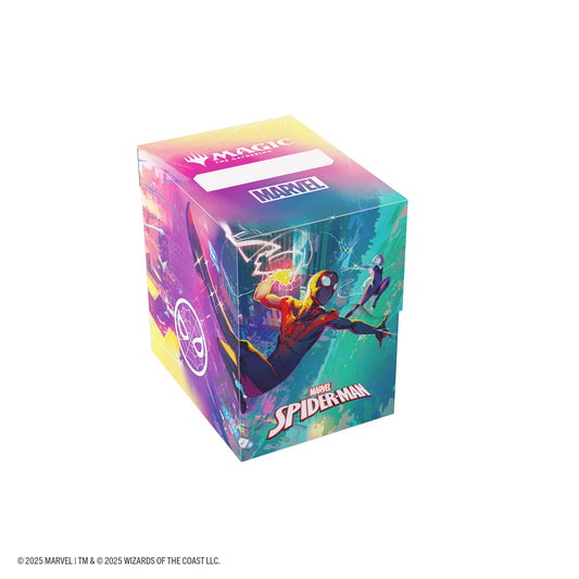 MTG Spider-Man Soft Crate 80+ deck box featuring Spider-Man and Spider-Gwen artwork.