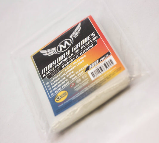 Pack of 100 Race Formula 90 card sleeves, 55x80mm, for Police Precinct game.