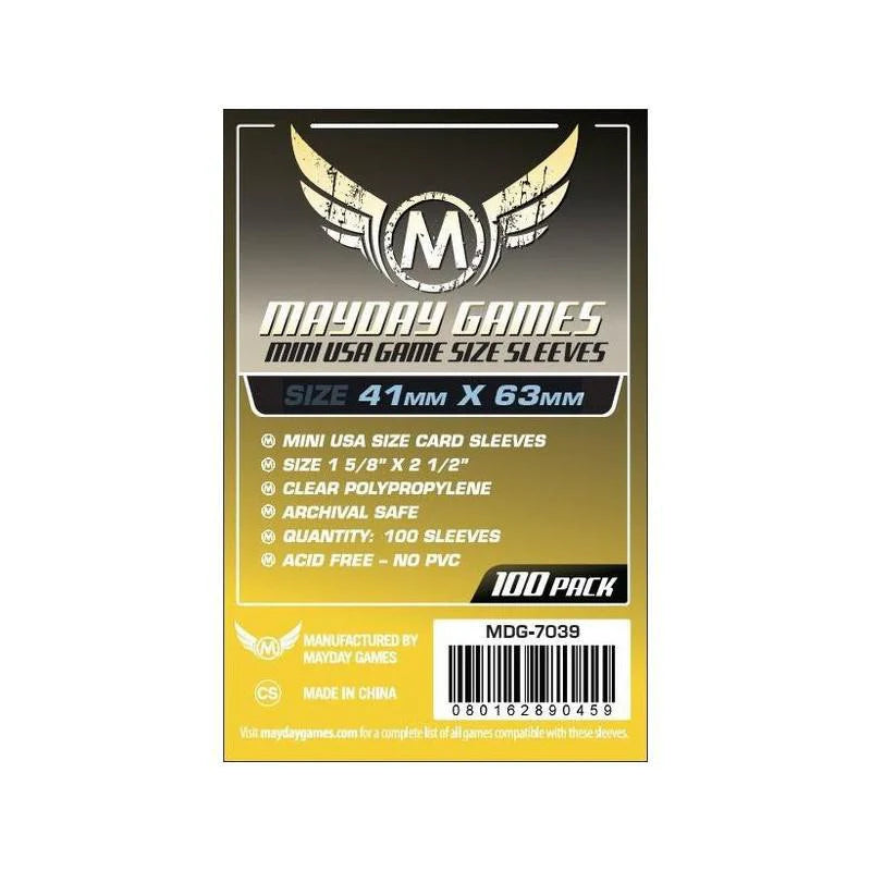 41MM x 63MM mini card sleeves, pack of 100, clear polypropylene, archival safe, black and gold design.