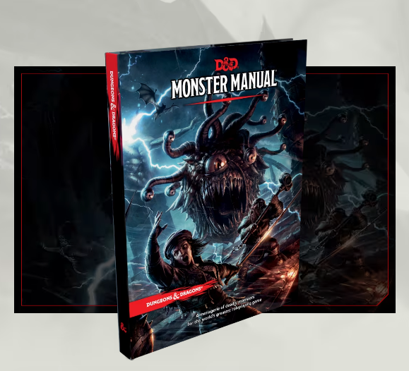 Monster Manual 5E Fifth Edition for Dungeons and Dragons, cover shows a Beholder attacking adventurers.