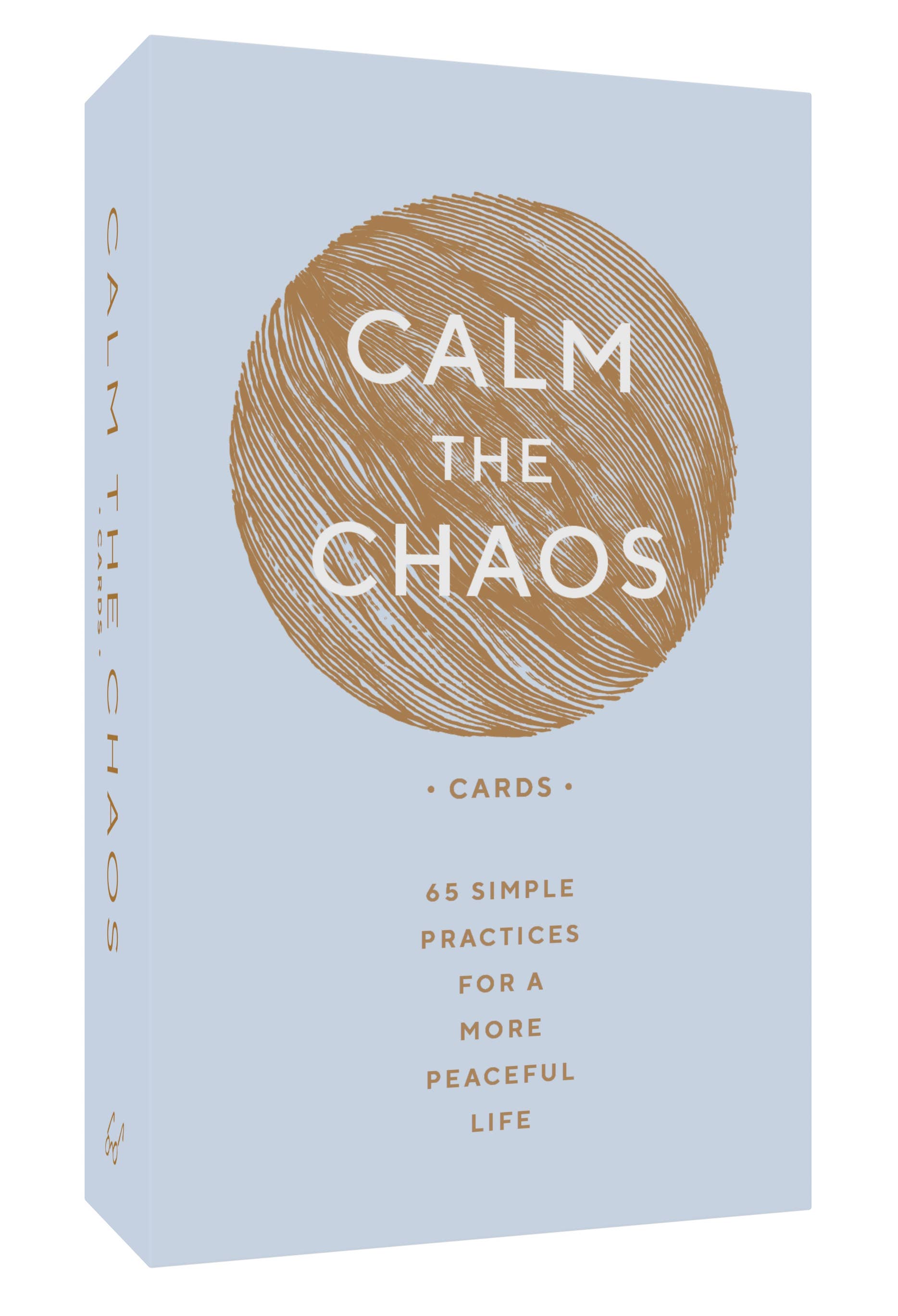 Light blue Calm the Chaos Cards with gold accents.