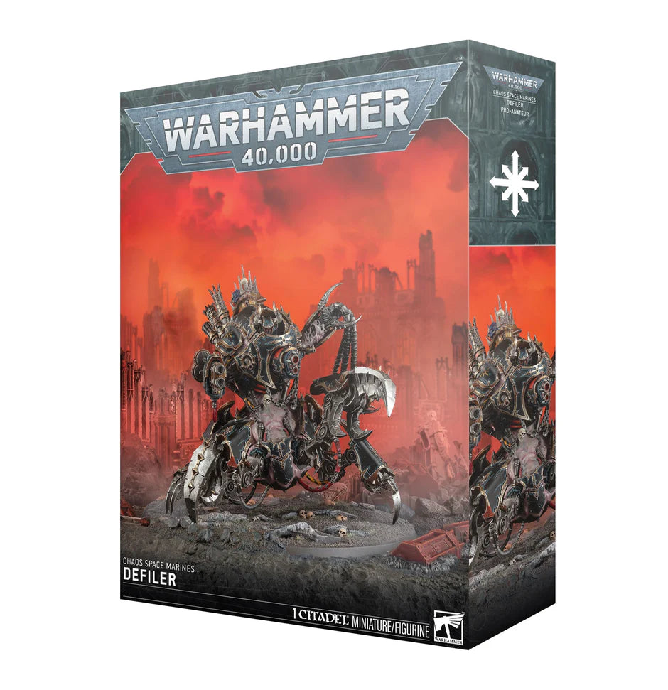 Warhammer 40,000 Chaos Space Marines Defiler (2026) model kit featuring a mechanical monster.