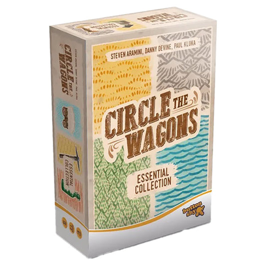 Box of Circle of Wagons: Essential Collection competitive card game, showing title and patterned design.