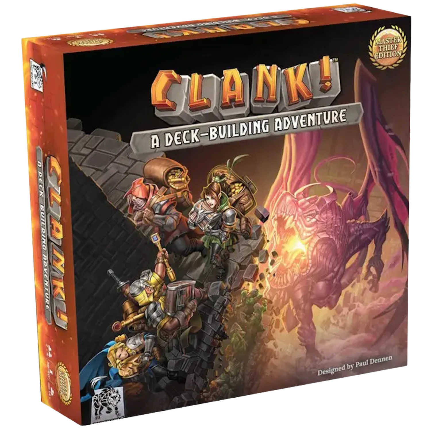 Clank A Deck-Building Adventure: Master Thief Edition game box featuring adventurers and a dragon.