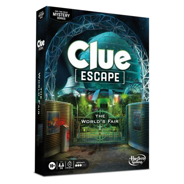 Clue Escape: The World’s Fair board game box featuring a dome and nighttime scene on the cover.