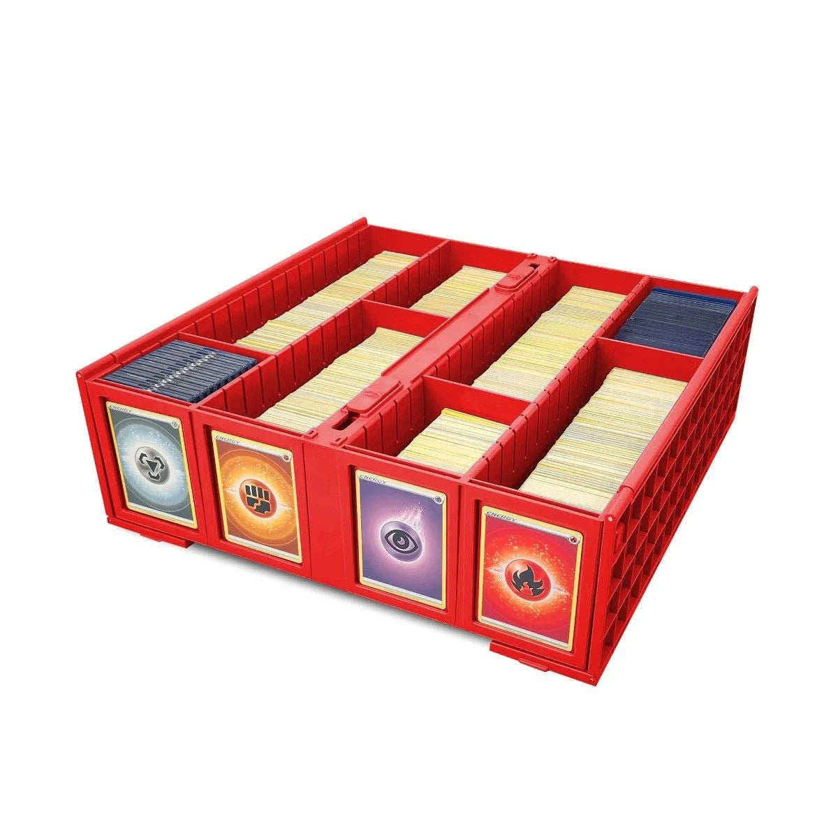 Collectible Card Bin 3200 with compartments, holds up to 3200 cards, designed for organized, stackable storage.