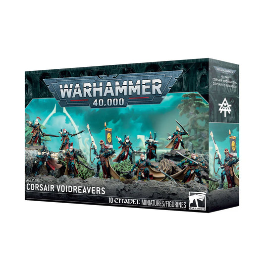 Warhammer 40,000 Aeldari: Corsair Voidreavers box showing painted miniature figures.