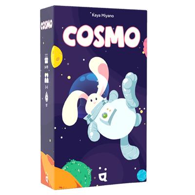 Cosmo strategic card drafting game box featuring a cartoon bunny astronaut floating in space.