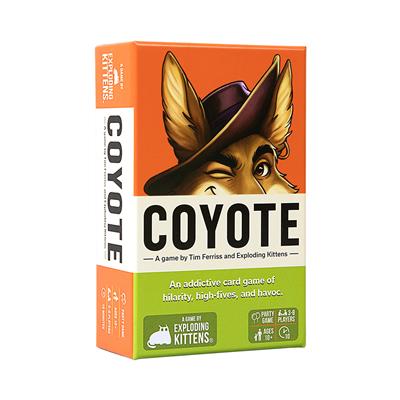 Box of Coyote action card game for 3-6 players with a winking coyote in a hat on the cover.