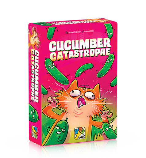 Cucumber CATastrophe card game box with a cartoon cat and cucumbers on the packaging.