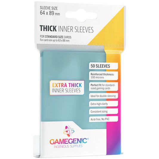 Gamegenic Thick Inner Sleeves, 64x89mm, 50-pack for card protection and double-sleeving.